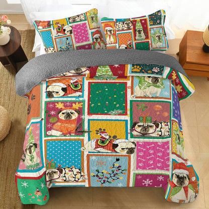 Shineful All Season Quilt 3-Piece Set Puggy Holiday