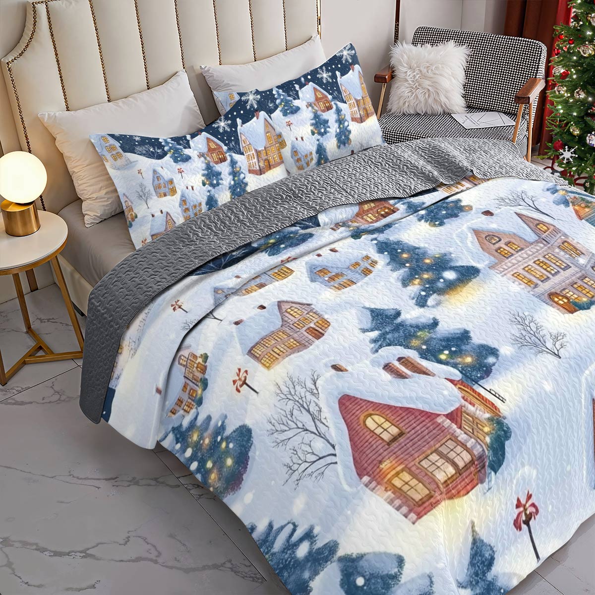 Shineful All Season Quilt 3-Piece Set Peace Village Christmas