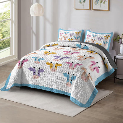 Shineful All Season Quilt 3-Piece Set Colorful Cow