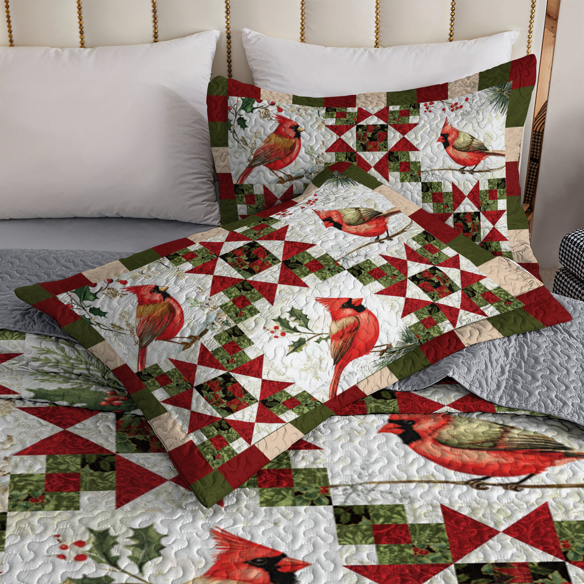 Shineful All Season Quilt 3-Piece Set Cardinal Bird