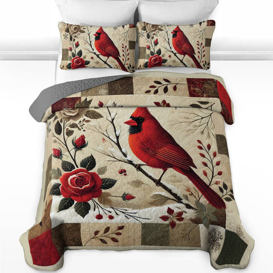 Shineful All Season Quilt 3-Piece Set - Cardinal Crimson Winter