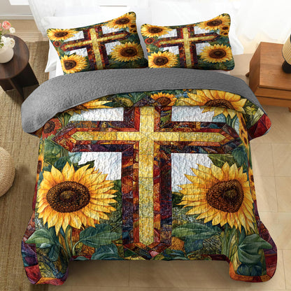 Shineful All Season Quilt 3-Piece Set Sunflower Cross