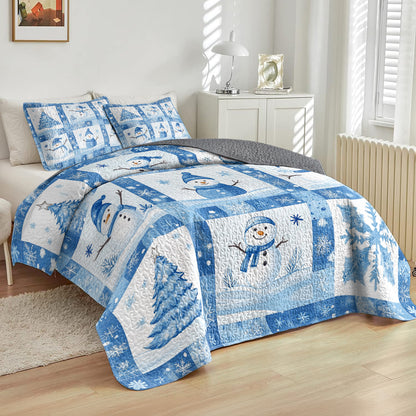 Shineful All Season Quilt 3-Piece Set Frosty Snowman Winter