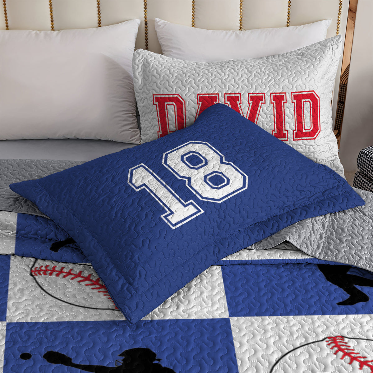 Shineful All Season Quilt 3-Piece Set Personalized Baseball Action