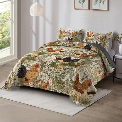 Shineful All Season Quilt 3-Piece Set Vintage Farmhouse Rooster