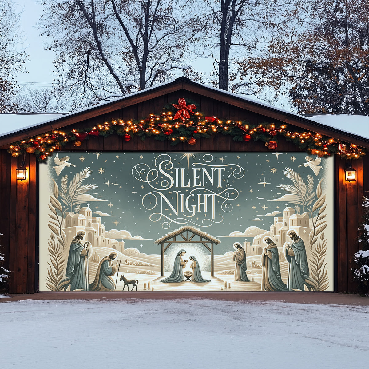 Shineful Garage Door Banner Decoration Silent Night