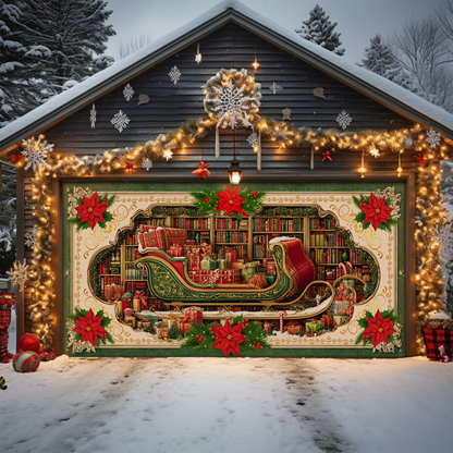 Shineful Garage Door Banner Decoration Santa’s Library