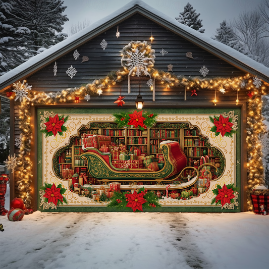 Shineful Garage Door Banner Decoration Santa’s Library