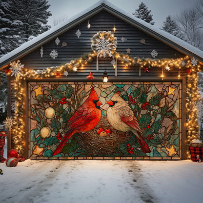 Shineful Garage Door Banner Decoration Winter Cardinal Glass
