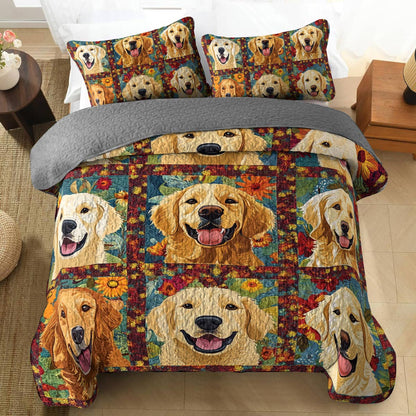Shineful All Season Quilt 3-Piece Set Cute Golden Retriever