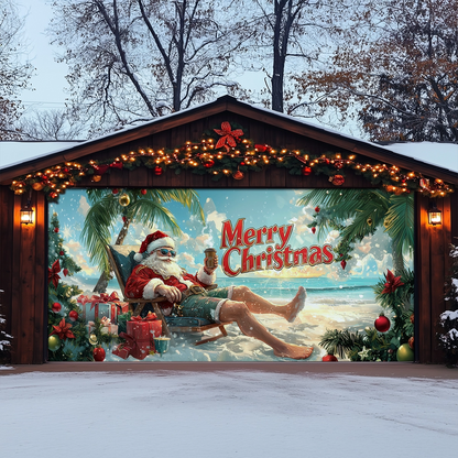 Shineful Garage Door Banner Decoration Tropical Santa Christmas Vibes