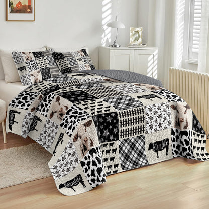 Shineful All Season Quilt 3-Piece Set Farmhouse Cow Patchwork