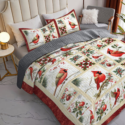 Shineful All Season Quilt 3-Piece Set Cardinal Winter Christmas