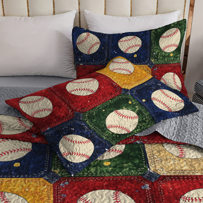 Shineful All Season Quilt 3-Piece Set Vintage Baseball Patchwork