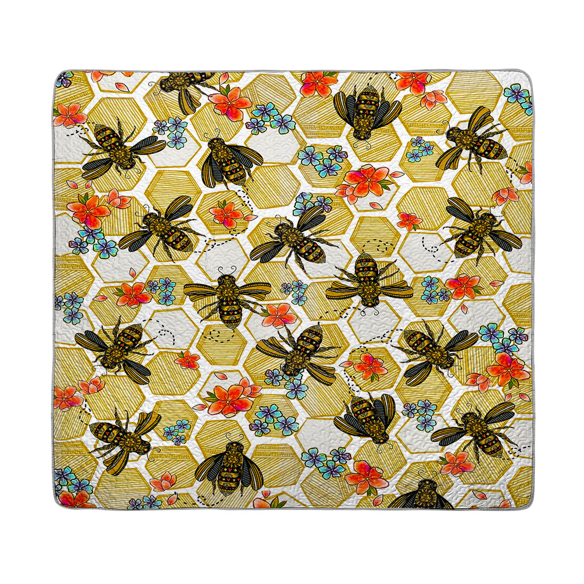 Shineful All Season Quilt 3-Piece Set Bee And Flower Pattern