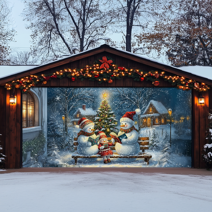 Shineful Garage Door Banner Decoration - Snowman Family Reading