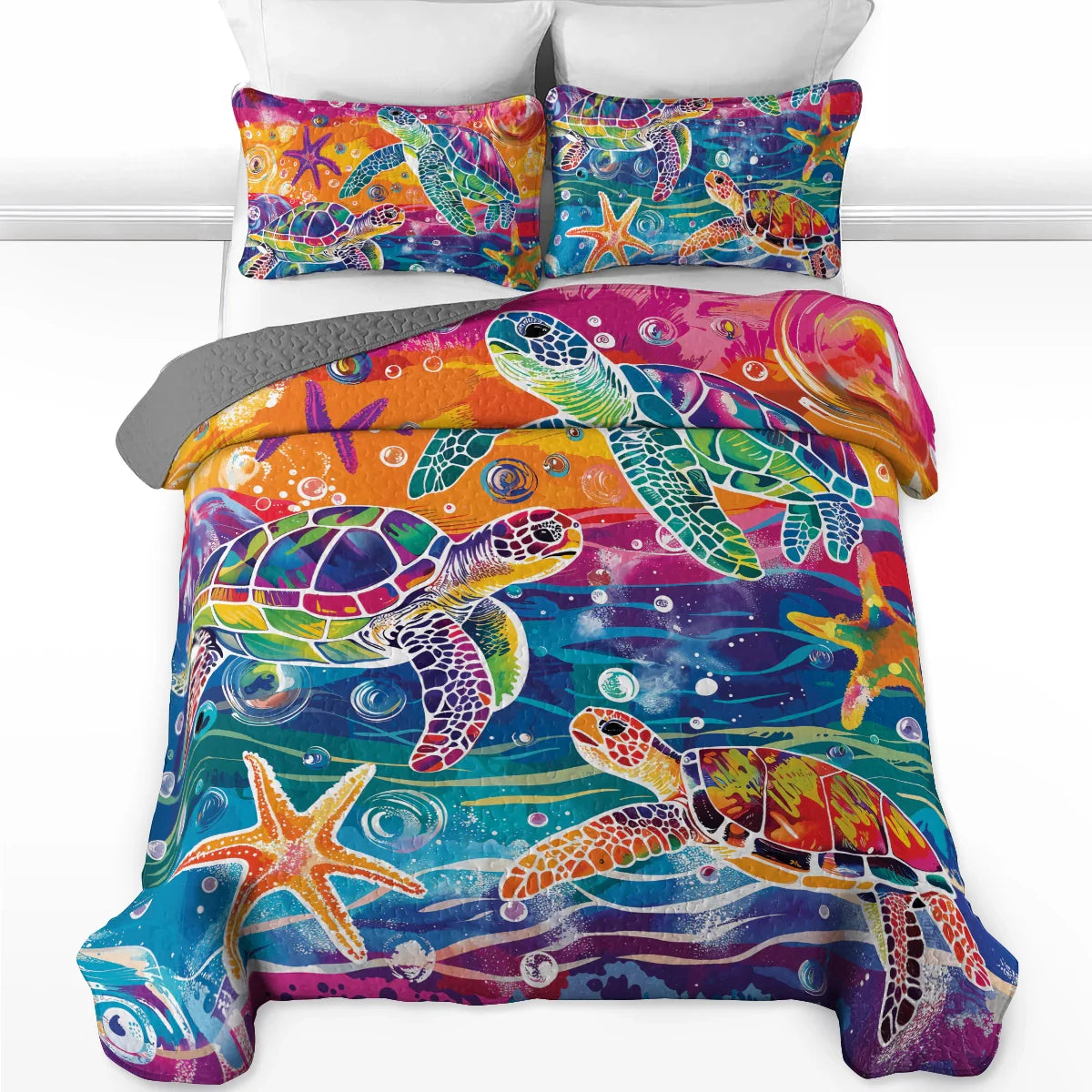 Shineful Quilt 3-Piece Set Turtle Rainbow