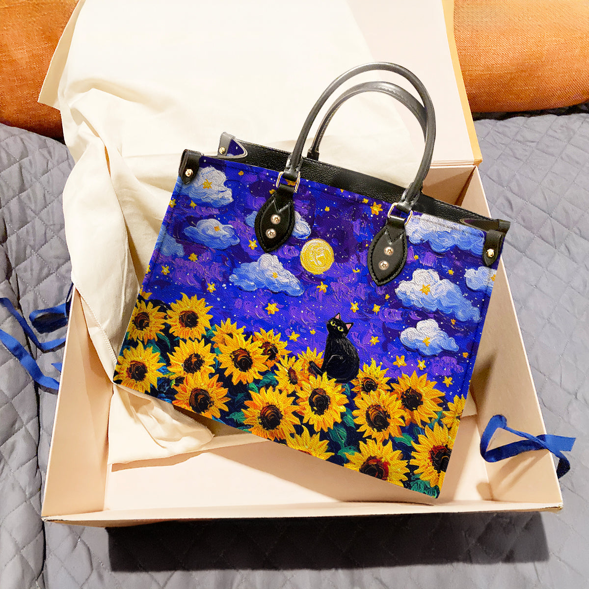 Shineful Leather Starry Cat With Sunflower
