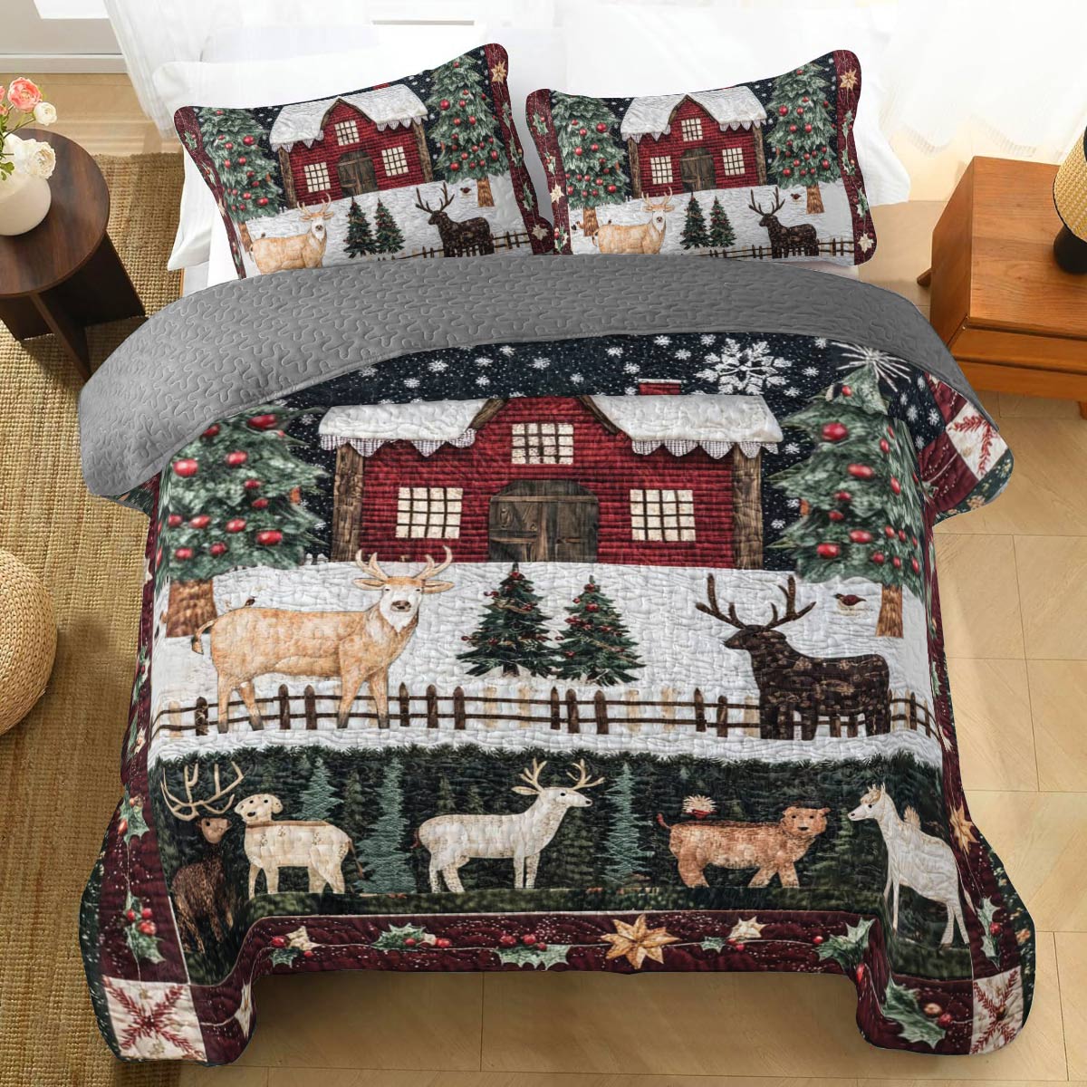 Shineful All Season Quilt 3-Piece Set Christmas in Farm