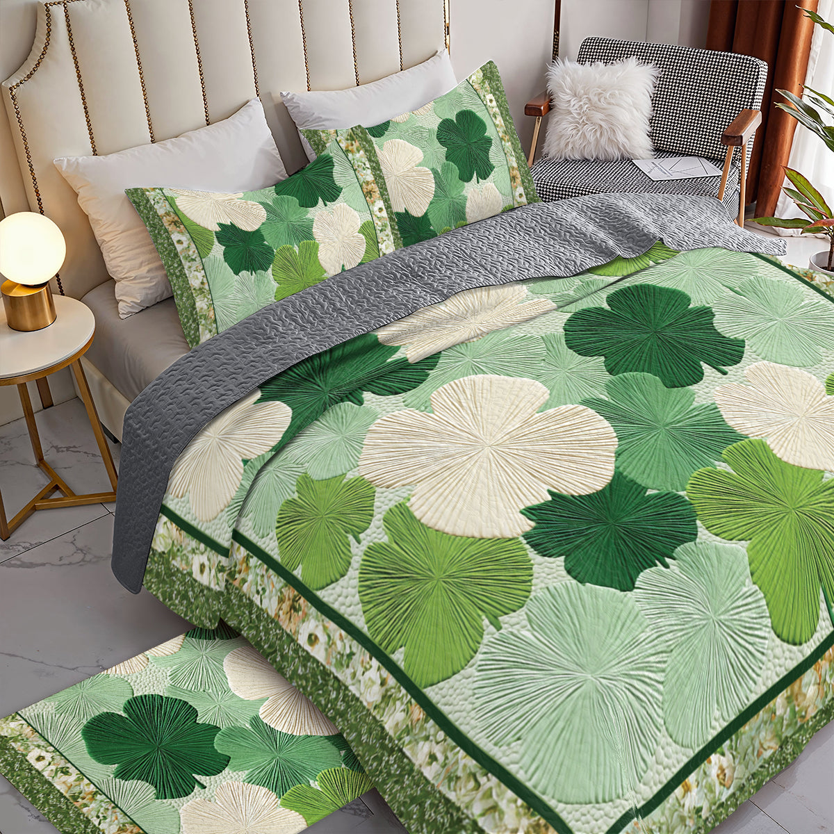 Shineful All Season Quilt 3-Piece Set Four Leaf Comfort