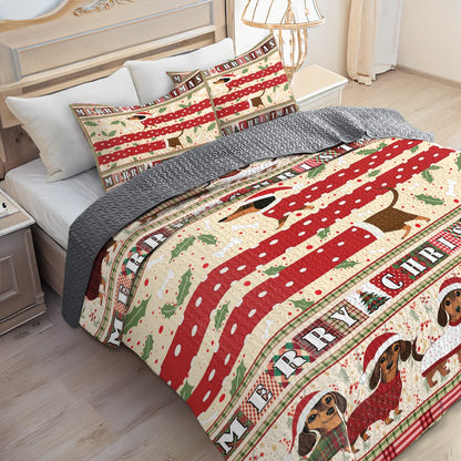 Shineful All Season Quilt 3-Piece Set - Christmas Playful Dachshund