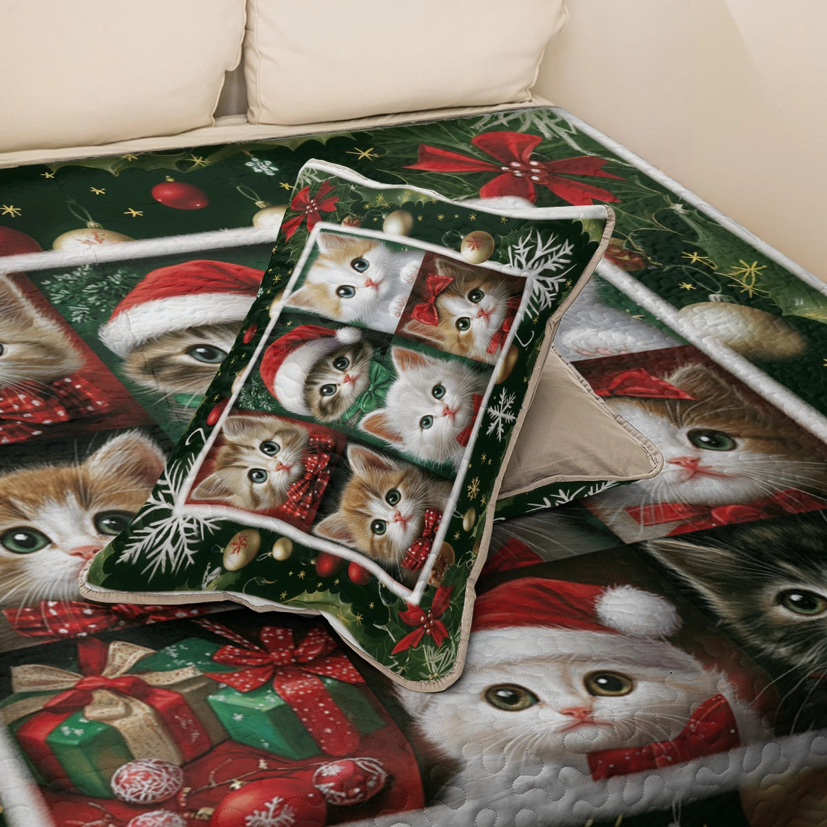 Shineful All Season Quilt 3-Piece Set Christmas Holiday Purr-fection