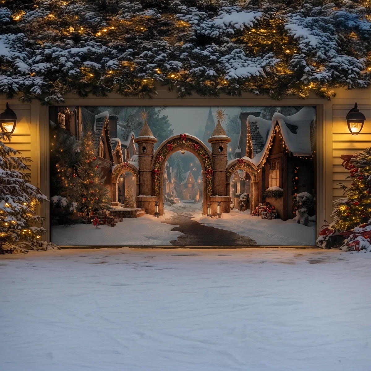 Shineful Garage Door Banner Decoration Enchanted Christmas Village Gate