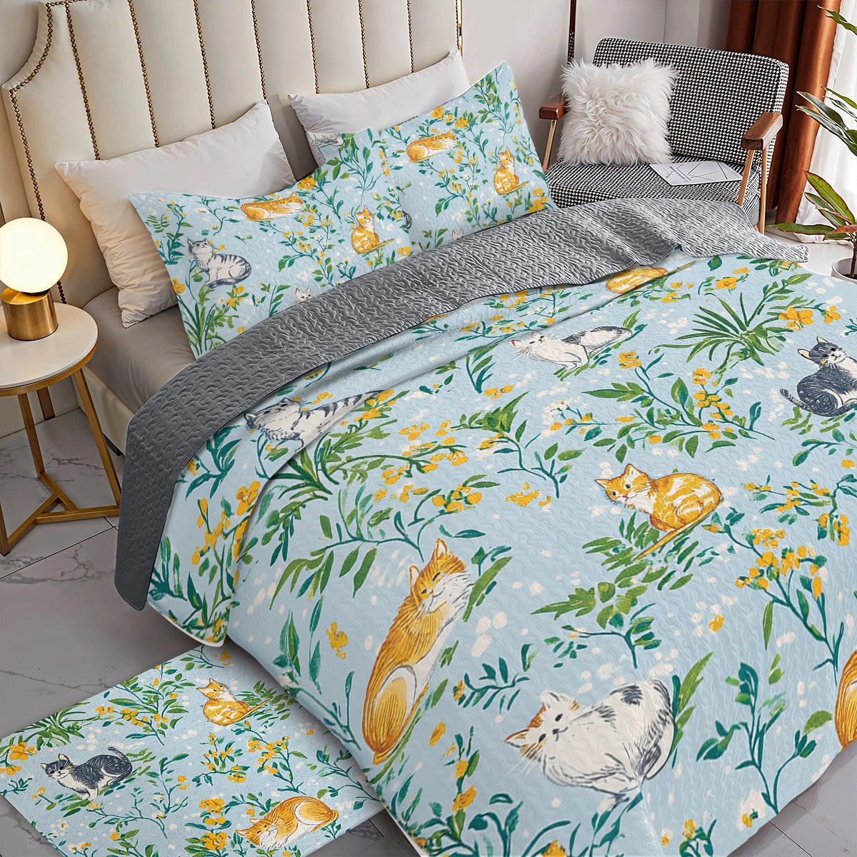 Shineful All Season Quilt 3-Piece Set Garden Cat Dreams