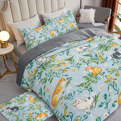 Shineful All Season Quilt 3-Piece Set Garden Cat Dreams