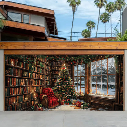 Shineful Garage Door Banner Decoration - Cozy Christmas Library