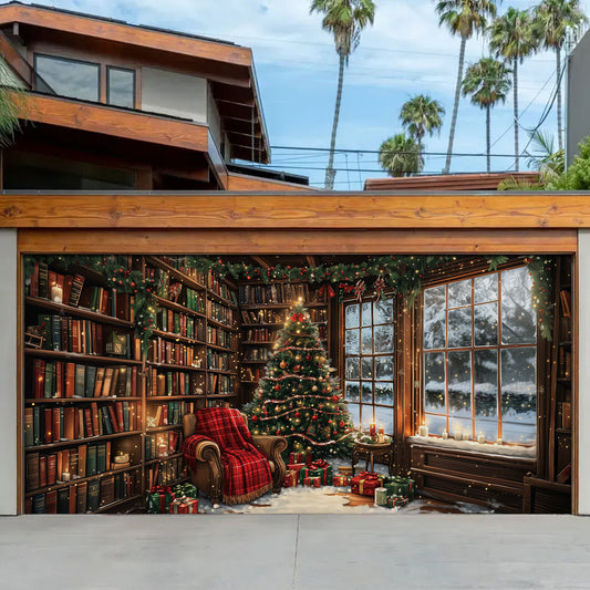 Shineful Garage Door Banner Decoration - Cozy Christmas Library