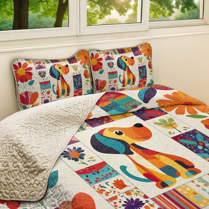 Shineful All Season Quilt 3-Piece Set Floral Dachshund Ver 2