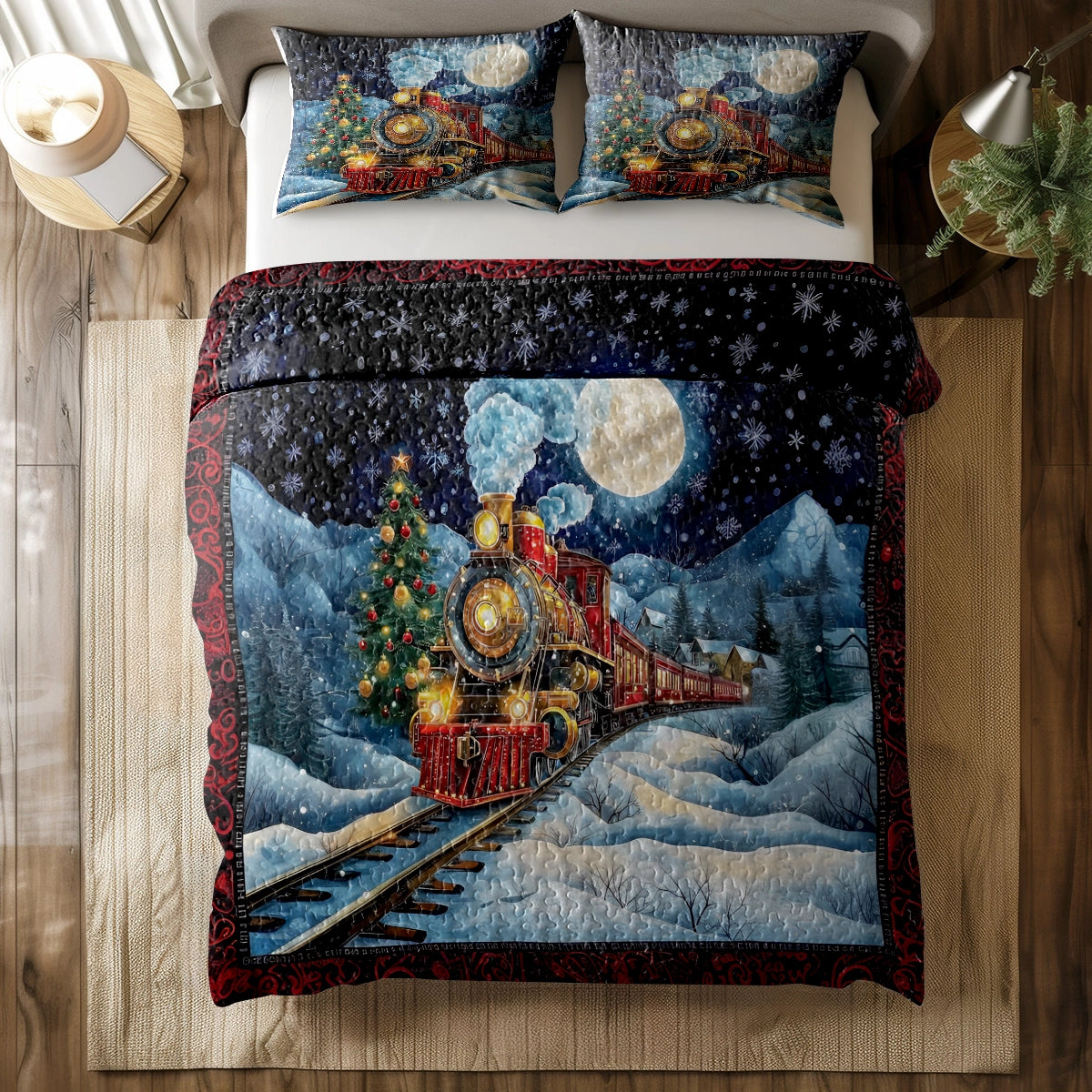 Shineful All Season Quilt 3-Piece Set Christmas Express Train