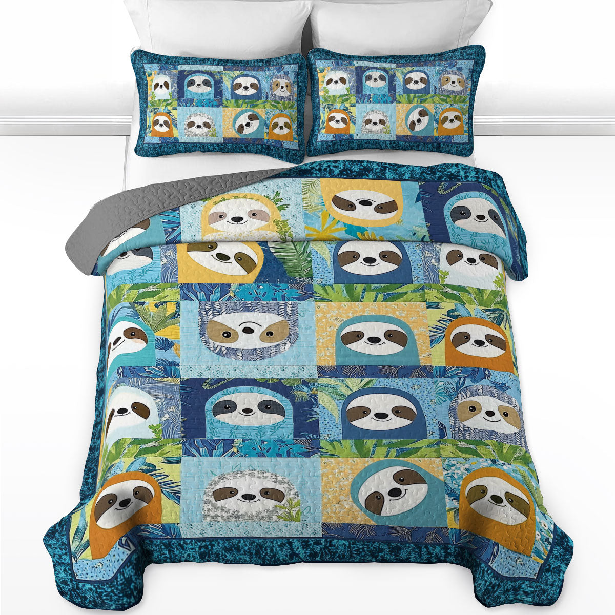 Shineful All Season Quilt 3-Piece Set Sloth Blue Slumber