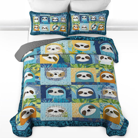 Shineful All Season Quilt 3-Piece Set Sloth Blue Slumber