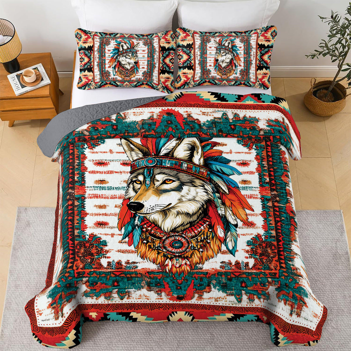 Shineful All Season Quilt 3-Piece Set - Native Spirit Wolf