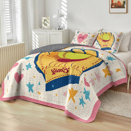 Shineful All Season Quilt 3-Piece Set - Personalized Softball Sweet Dreams