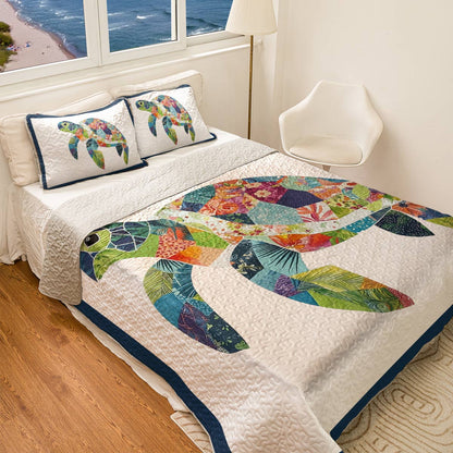 Shineful All Season Quilt 3-Piece Set - Sea Turtle Tropical Mosaic