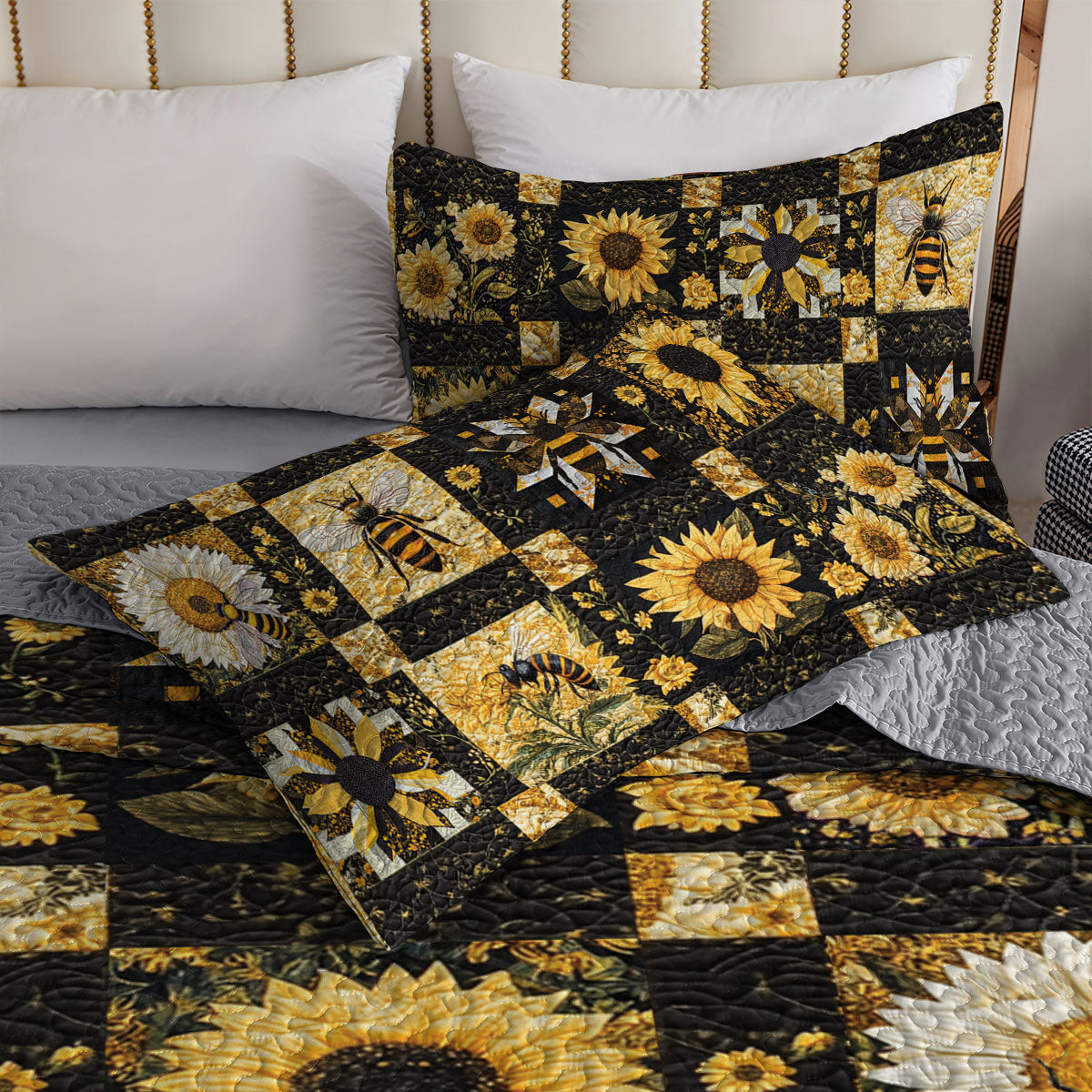 Shineful All Season Quilt 3-Piece Set Bee And Sunflower