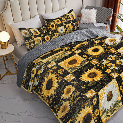Shineful All Season Quilt 3-Piece Set Bee And Sunflower