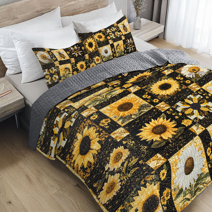 Shineful All Season Quilt 3-Piece Set Bee And Sunflower