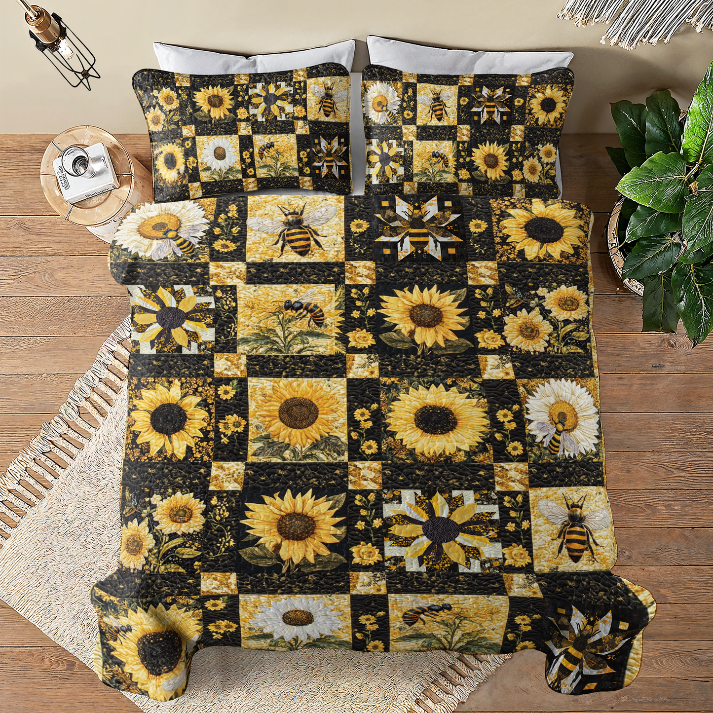 Shineful All Season Quilt 3-Piece Set Bee And Sunflower
