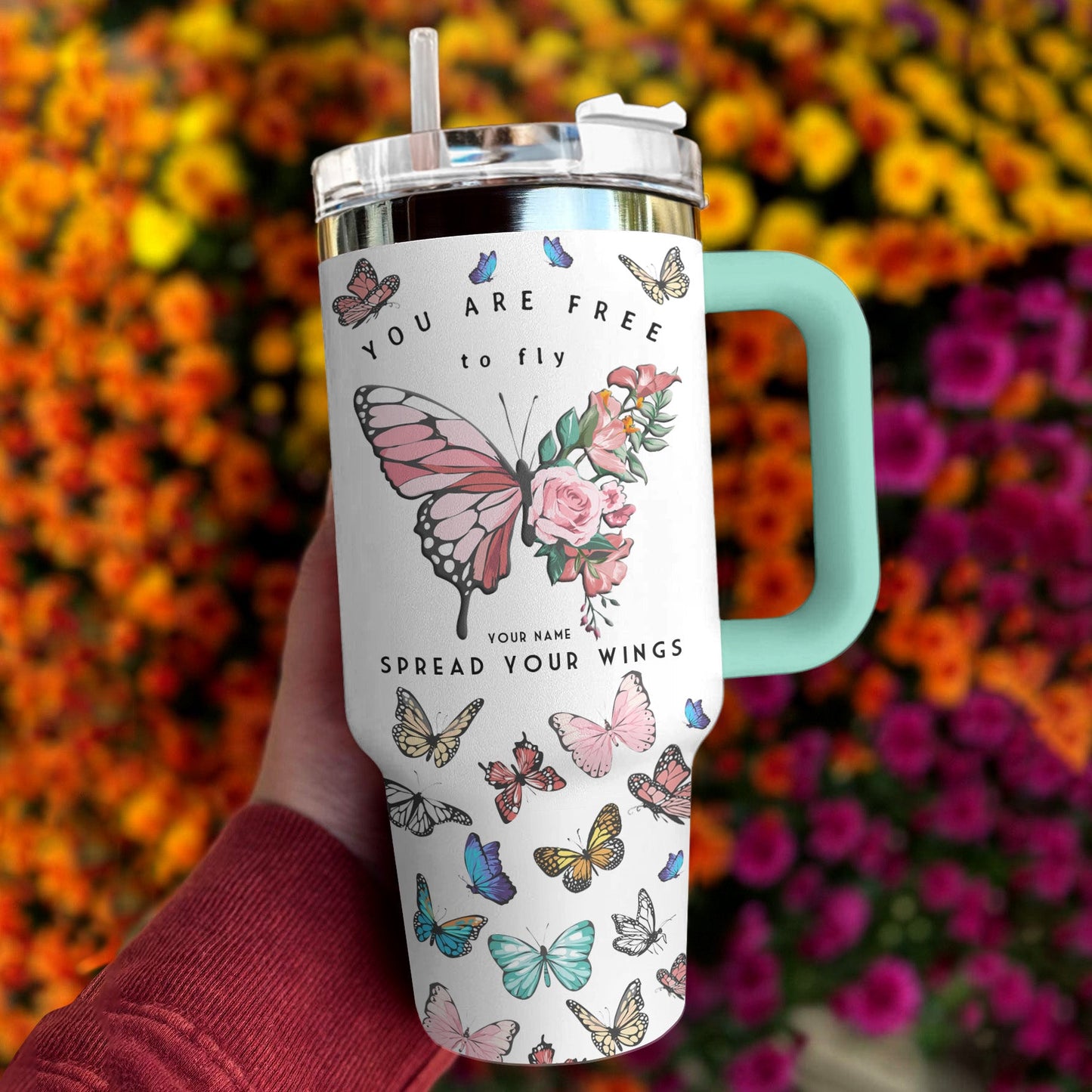 Butterly 40 Oz Shineful™ Tumbler Free To Fly Mn8 Turquoise Blue 40Oz