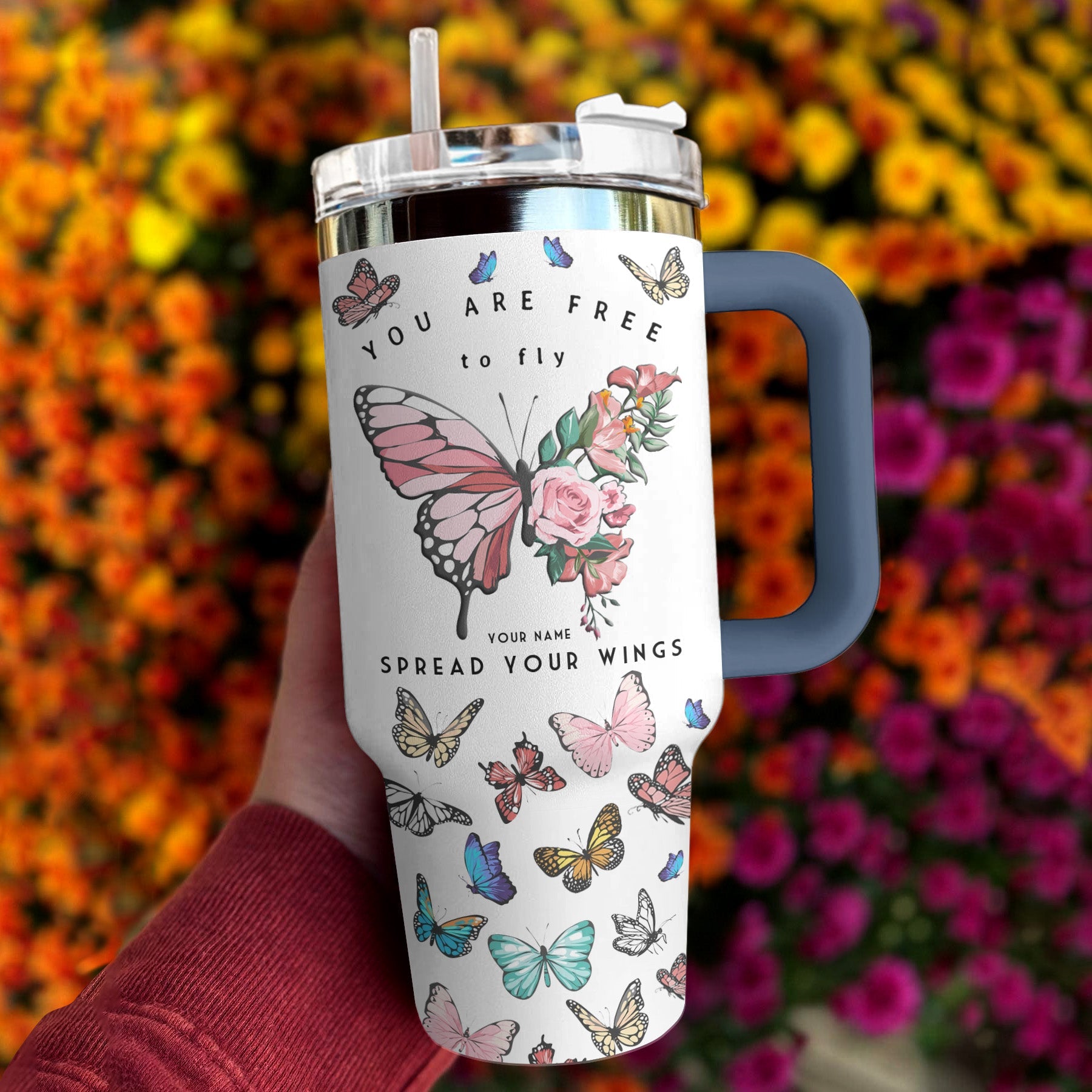 Butterly 40 Oz Shineful™ Tumbler Free To Fly Mn8 Navy 40Oz