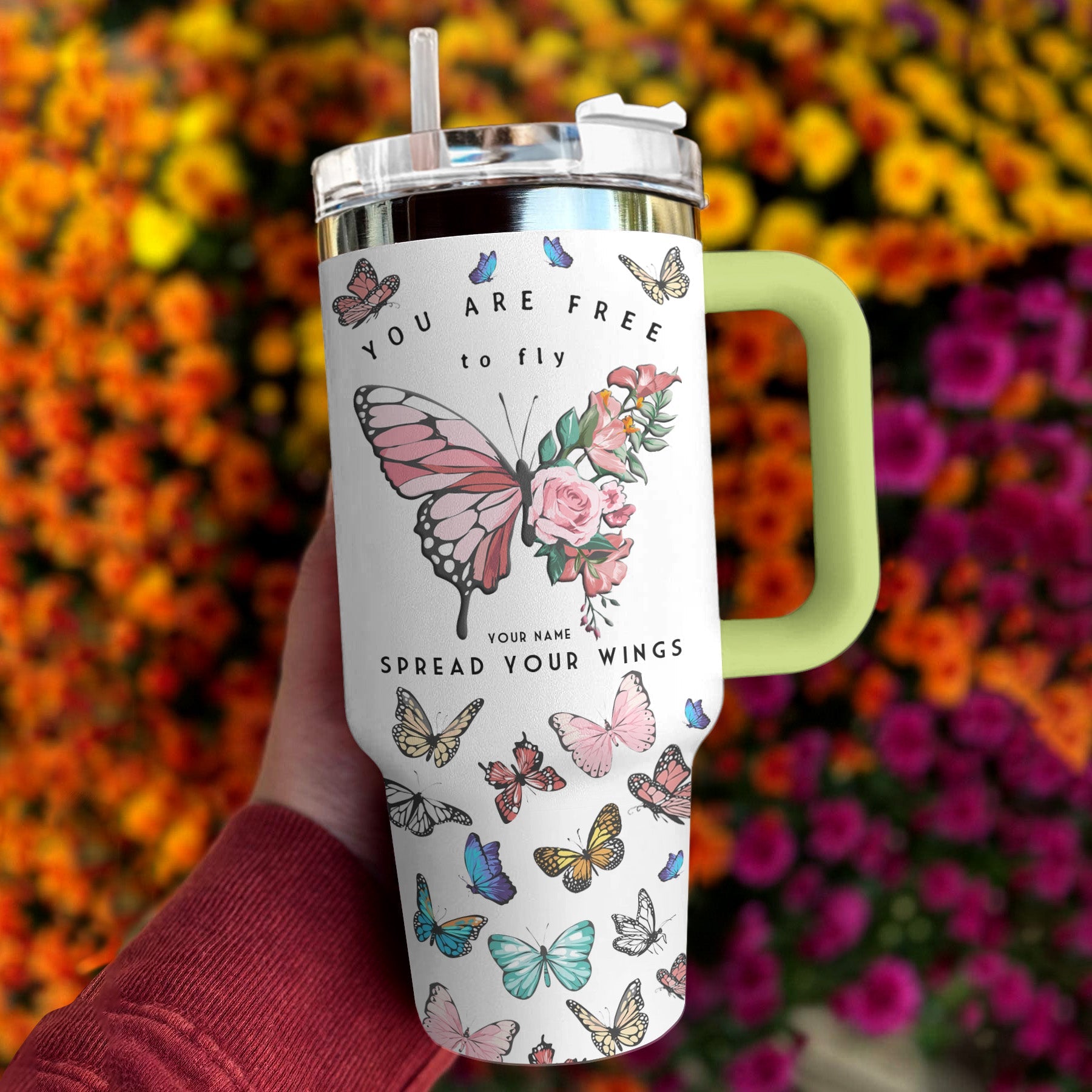 Butterly 40 Oz Shineful™ Tumbler Free To Fly Mn8 Green 40Oz