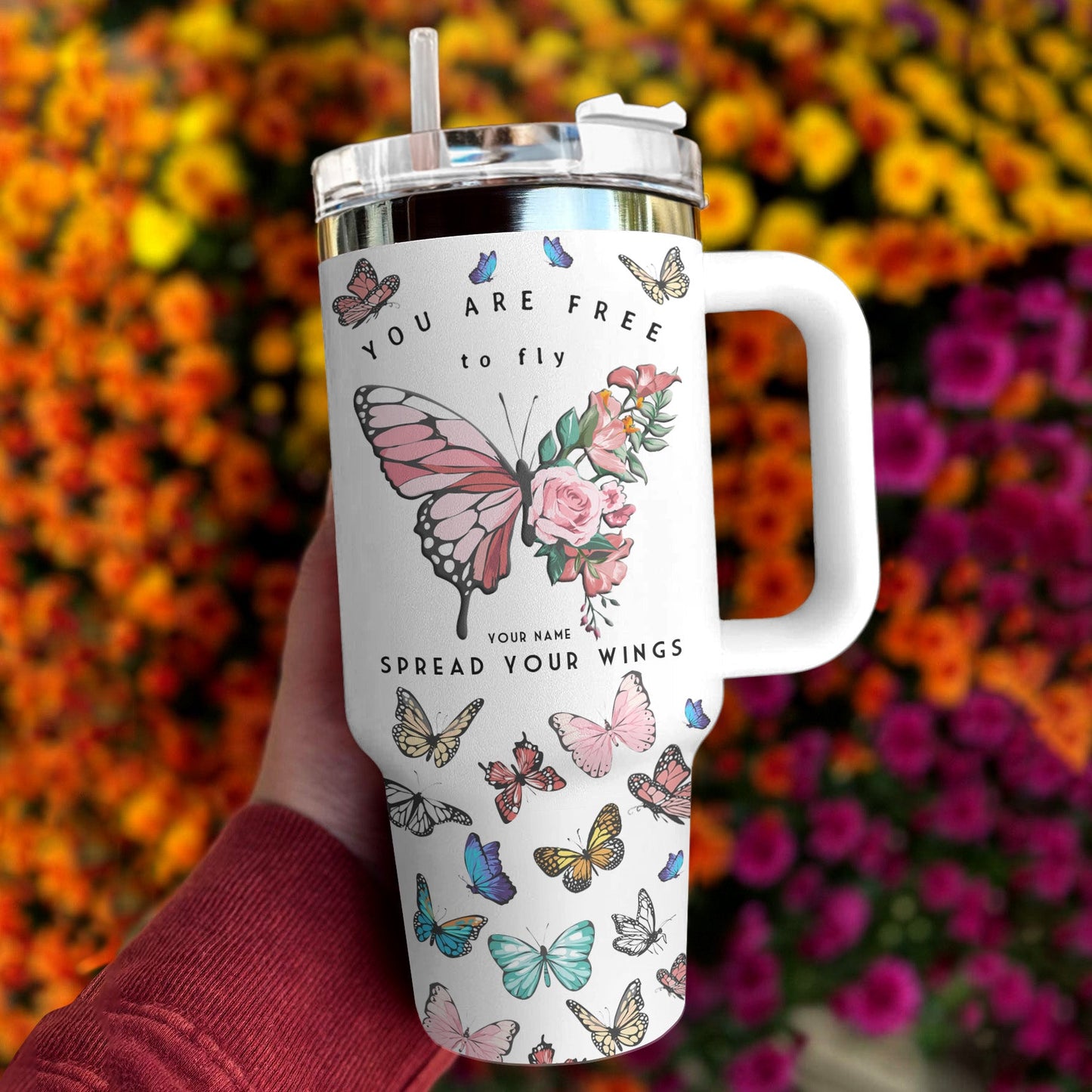 Butterly 40 Oz Shineful™ Tumbler Free To Fly Mn8 White 40Oz