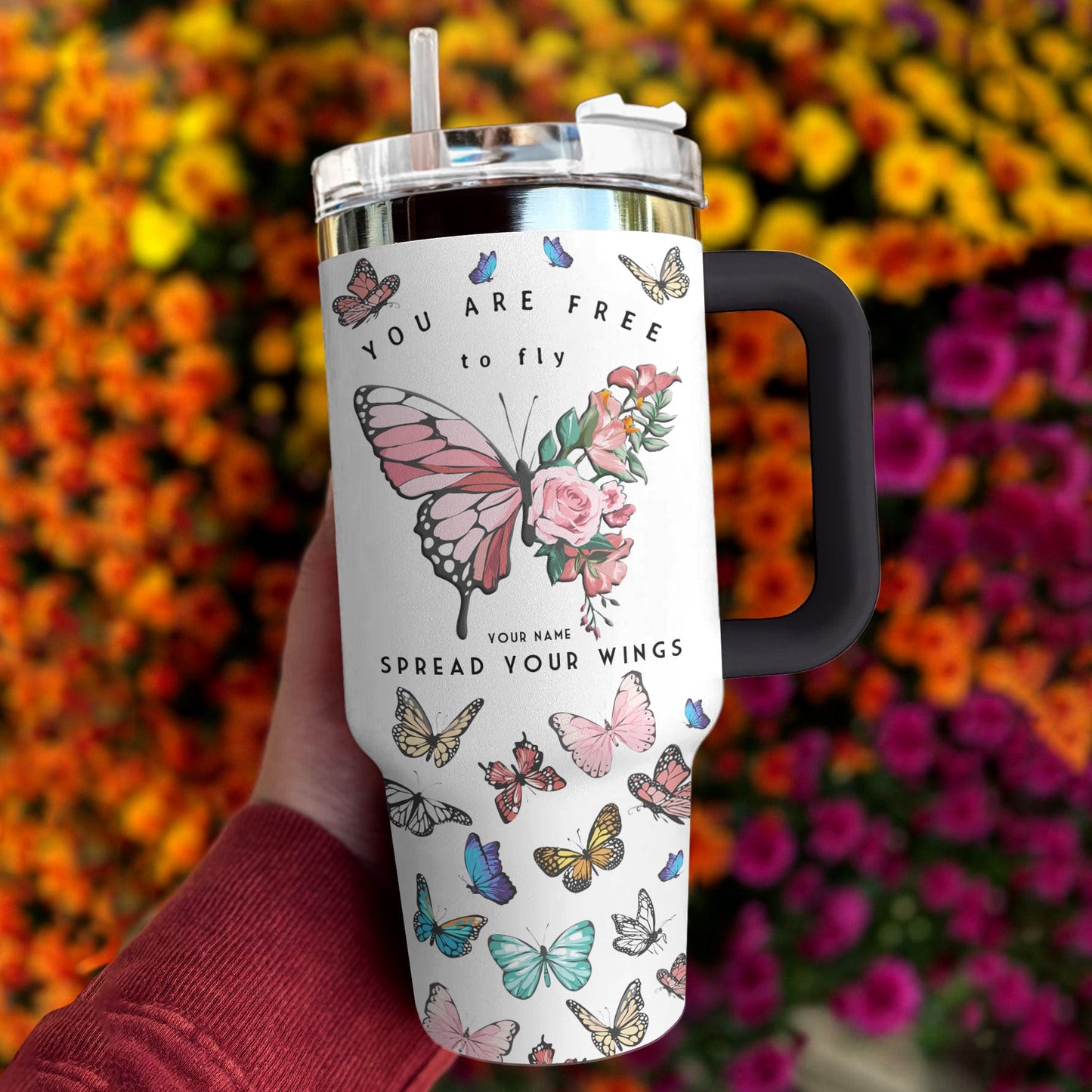 Butterly 40 Oz Shineful™ Tumbler Free To Fly Mn8 Black 40Oz