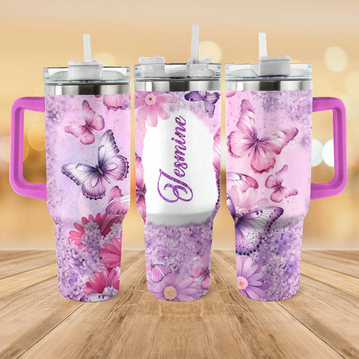 Shineful Tumbler Personalized Butterfly Blossom Elegance