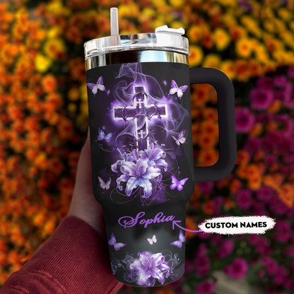 Shineful Tumbler Personalized Butterfly Faithful Bloom