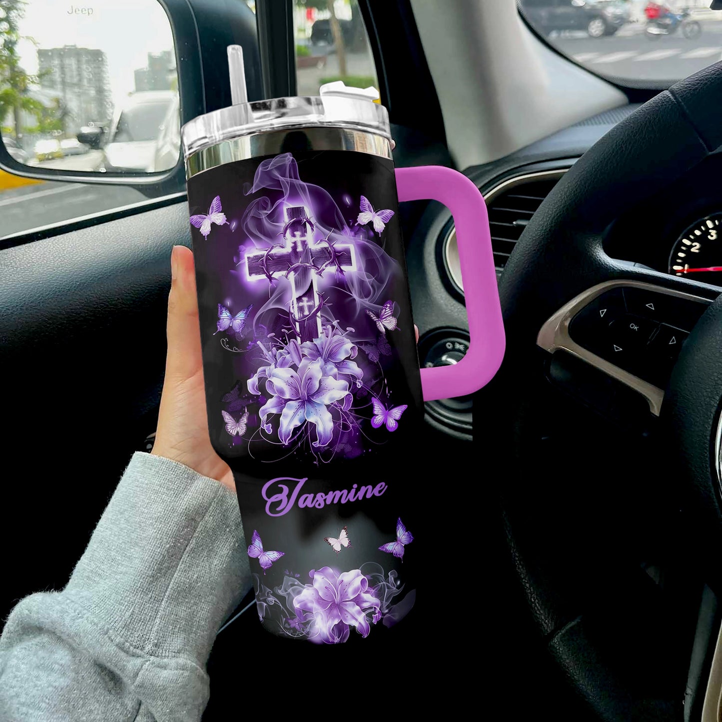 Shineful Tumbler Personalized Butterfly Faithful Bloom